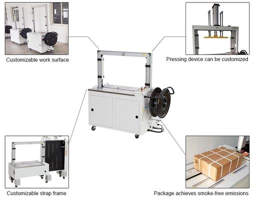 Πλήρως αυτόματη μηχανή δέσμευσης ζώνης PP για χωρητικότητα φόρτωσης 300 KG σε συσκευασίες από χαρτόνια